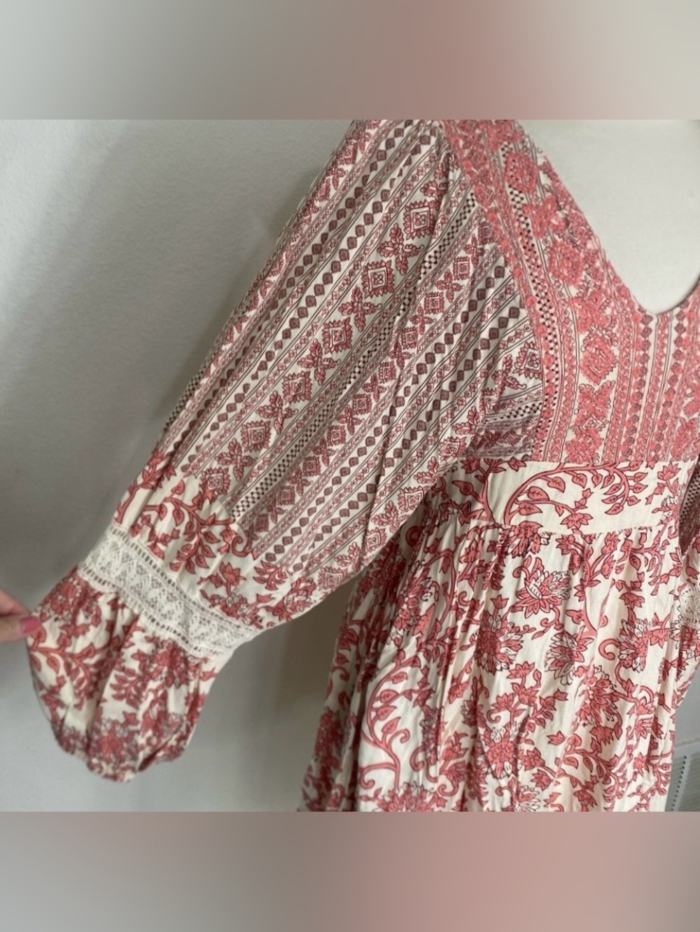 Sincerely Jules Women Peach Cream Floral Embroidered Mini Dress Size Medium Boho - Picture 6 of 14